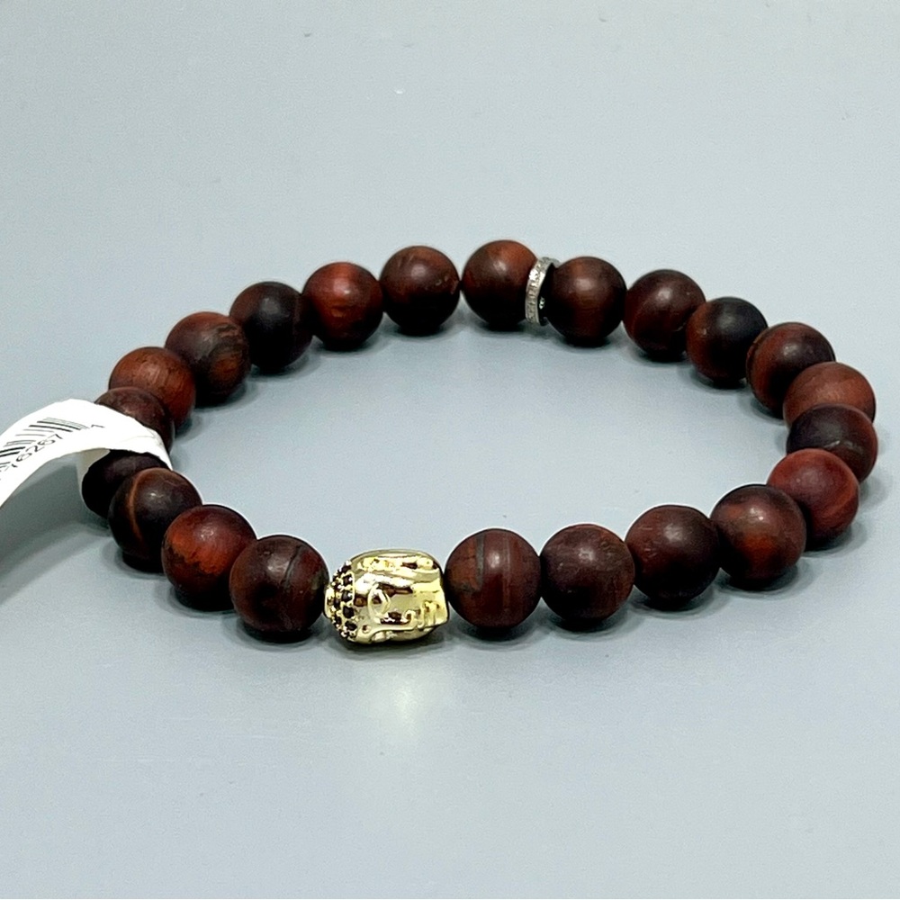 Unpolished Tigers Eye Bead Buddha Bracelet